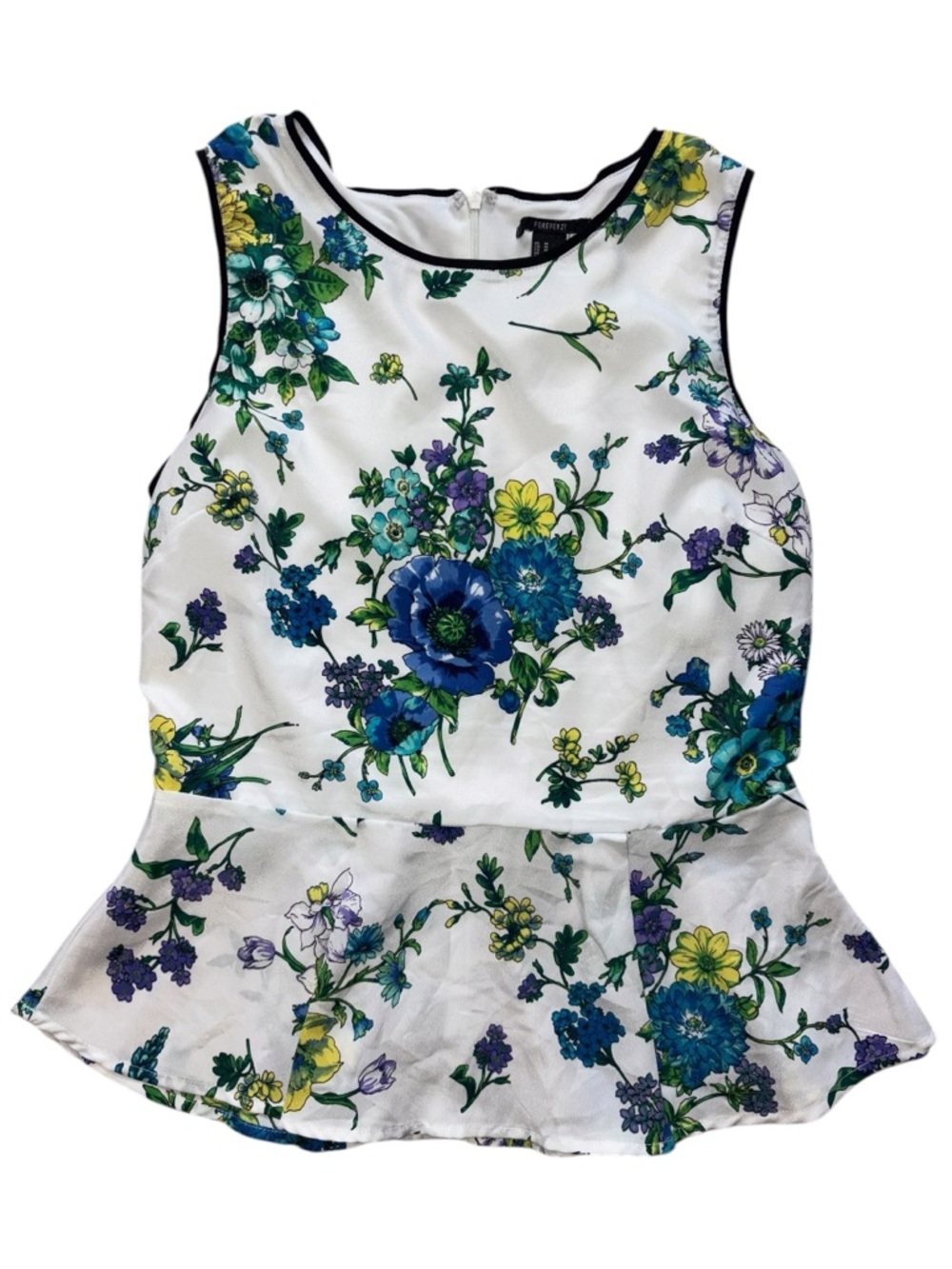Forever 21 White Floral Trim Peplum Tank Top - Picture 2 of 4